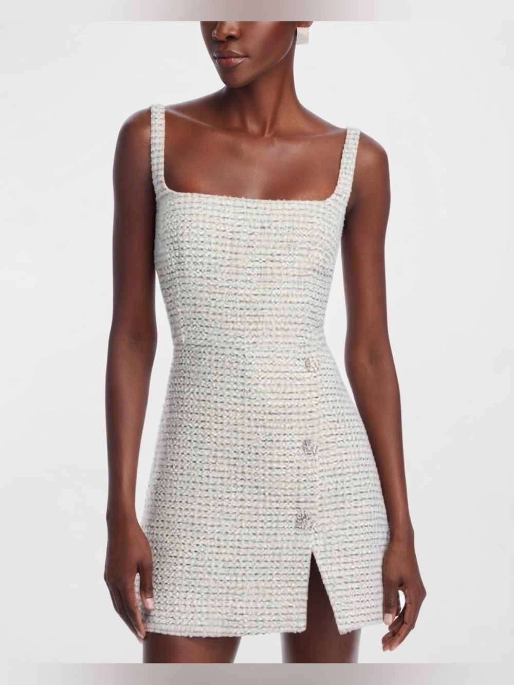 French Connection Wool Blend Square Neck Metallic Tweed Mini Dress Size 2